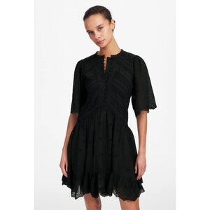 Madewell Eyelet Flutter Sleeve Mini Dress in Cotton Women's Size 2 in Black NWT!